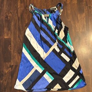 White House Black Market Blue and Black Striped Silk Blouse, size 0